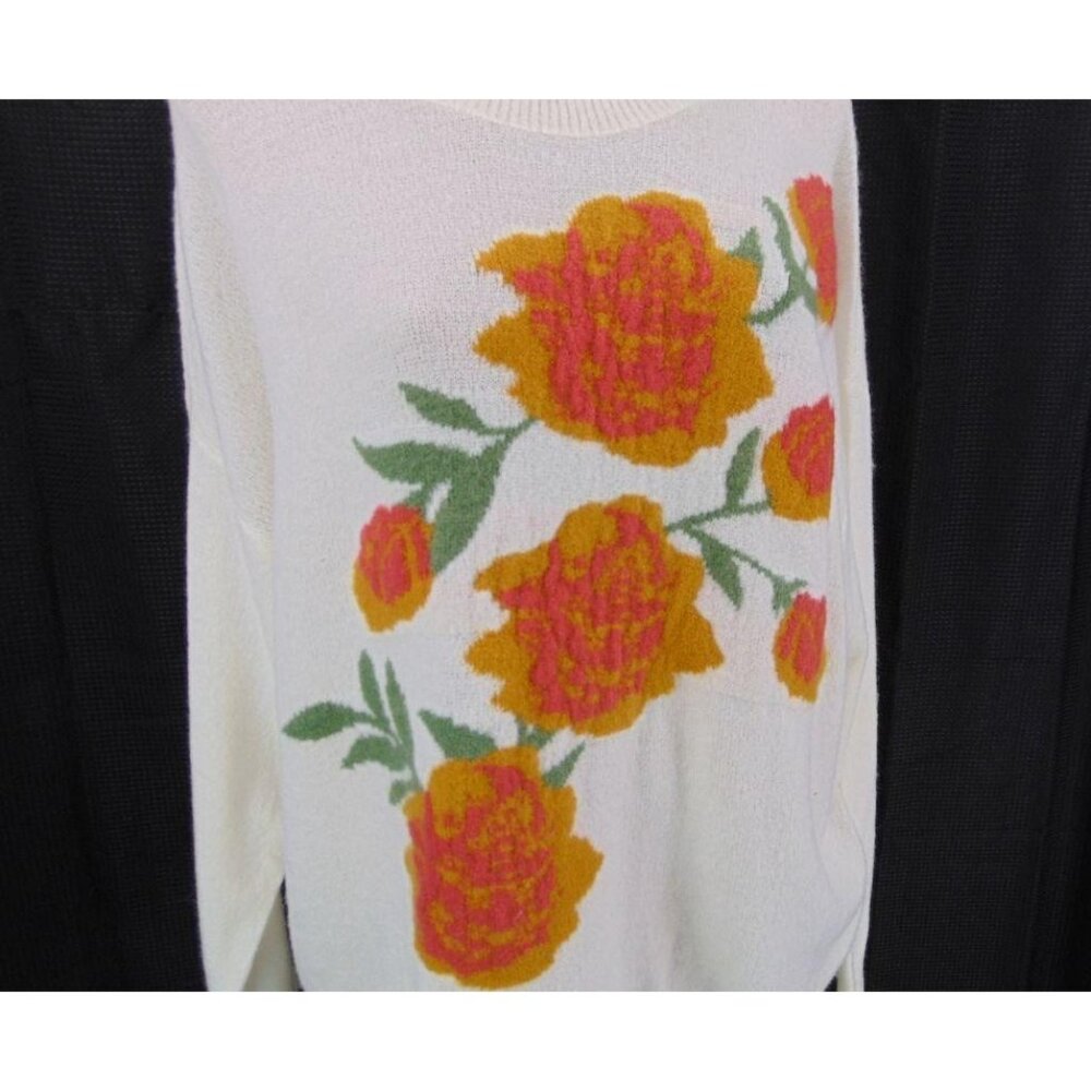 Mindy Maes Market Blakely Sweater XL Off White Intarsia Floral Grandmacore Boho - Picture 6 of 14